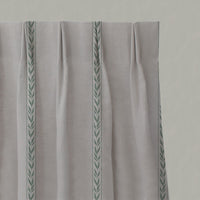 Green Botanical Linen Pleated Curtains - Helena-NAT Jade Mist  - Natural base fabric.