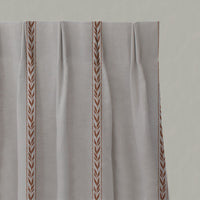 Orange Botanical Linen Pleated Curtains - Helena-NAT Terracotta - Natural base fabric.