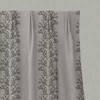 Green Patterned Linen Pleated Curtains - Hensley Moss - Natural base fabric.