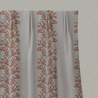 Orange Patterned Linen Pleated Curtains - Hensley Pumpkin - Natural base fabric.