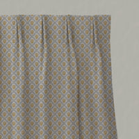 Yellow Floral Linen Pleated Curtains - Hilla Mustard Greige - Natural base fabric.