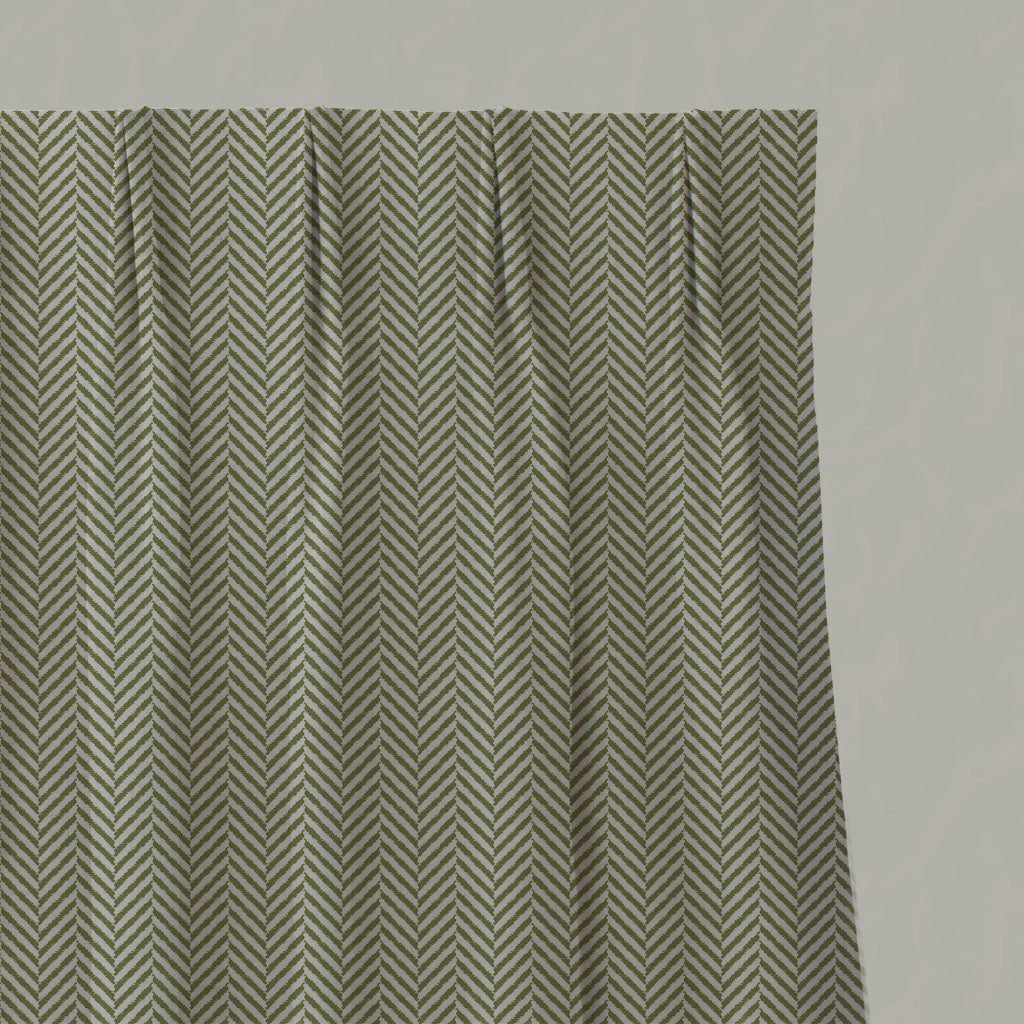 Green Patterned Linen Pleated Curtains - Hugo Leaf - Natural base fabric.