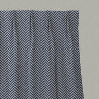 Blue Patterned Linen Pleated Curtains - Hugo Night Blue - Natural base fabric.