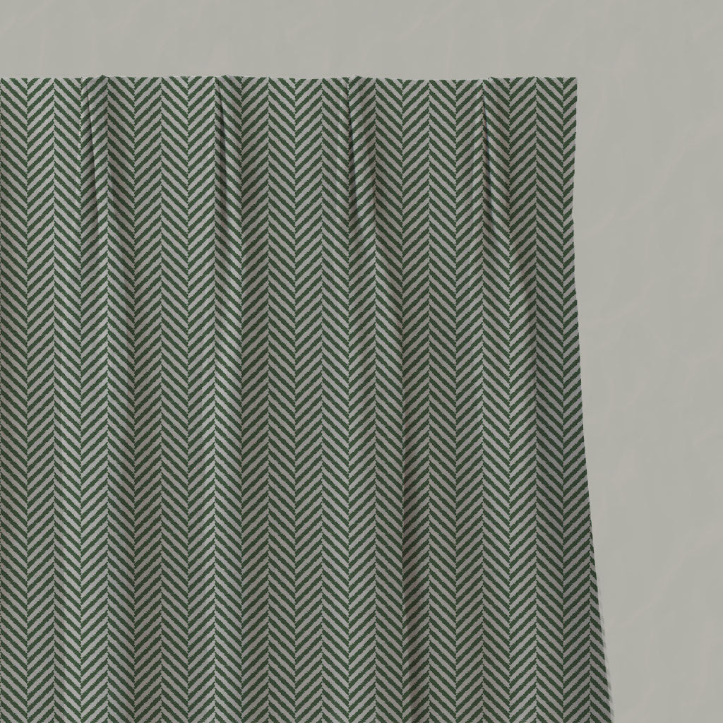 Green Patterned Linen Pleated Curtains - Hugo Parrot Green - Natural base fabric.