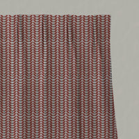 Red Patterned Linen Pleated Curtains - Hulda Crimson Red - Natural base fabric.