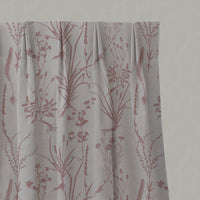 Pink Floral Linen Pleated Curtains - Iida Dusty Pink - Natural base fabric.