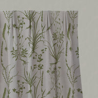 Green Floral Linen Pleated Curtains - Iida Leaf - Natural base fabric.