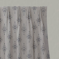 Blue Patterned Linen Pleated Curtains - Iiris Deep Blue - Natural base fabric.