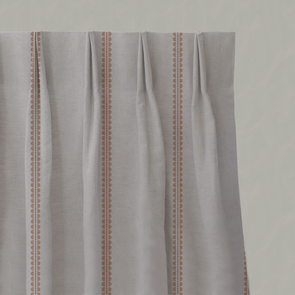Orange Striped Linen Pleated Curtains - Imogen Pumpkin-NAT - Natural base fabric.