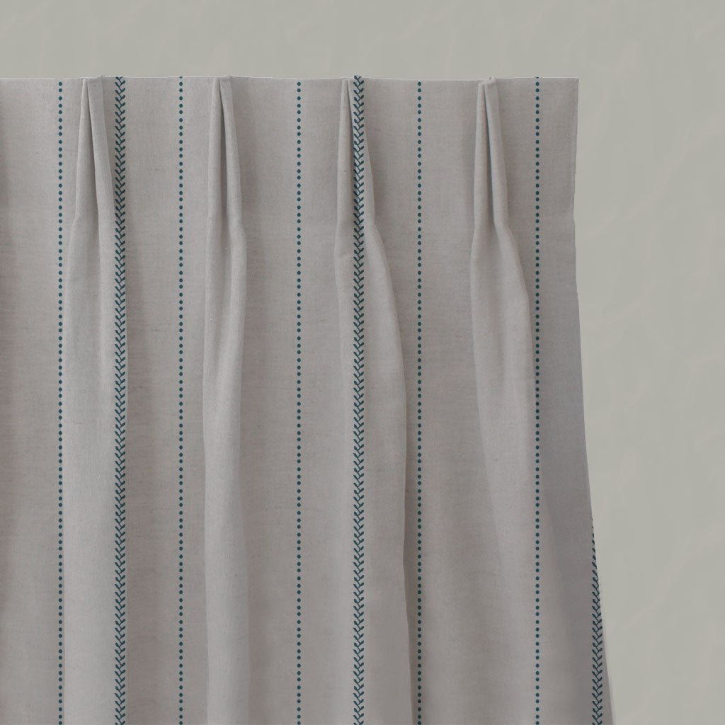 Blue Striped Linen Pleated Curtains - Inari Blue Stone - Natural base fabric.