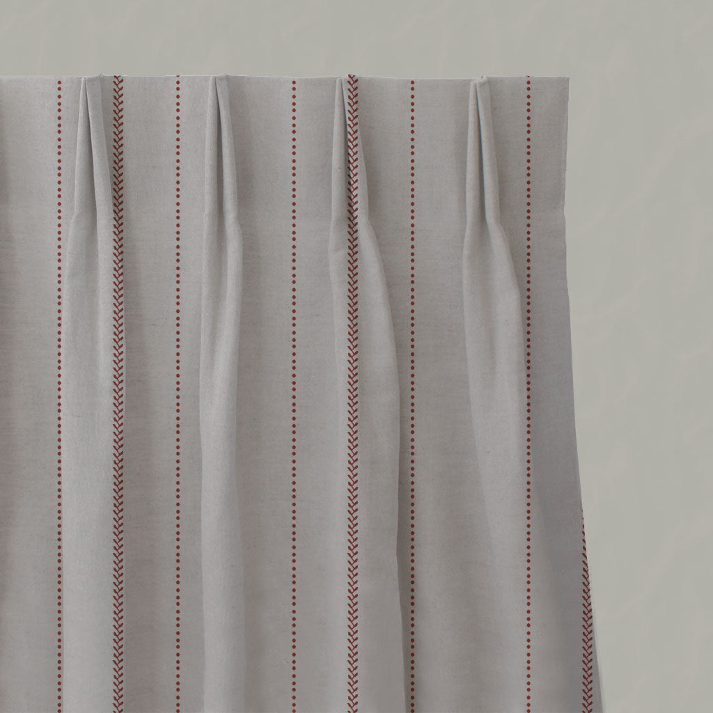 Red Striped Linen Pleated Curtains - Inari Crimson Red - Natural base fabric.