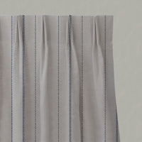 Blue Striped Linen Pleated Curtains - Inari Deep Blue  - Natural base fabric.