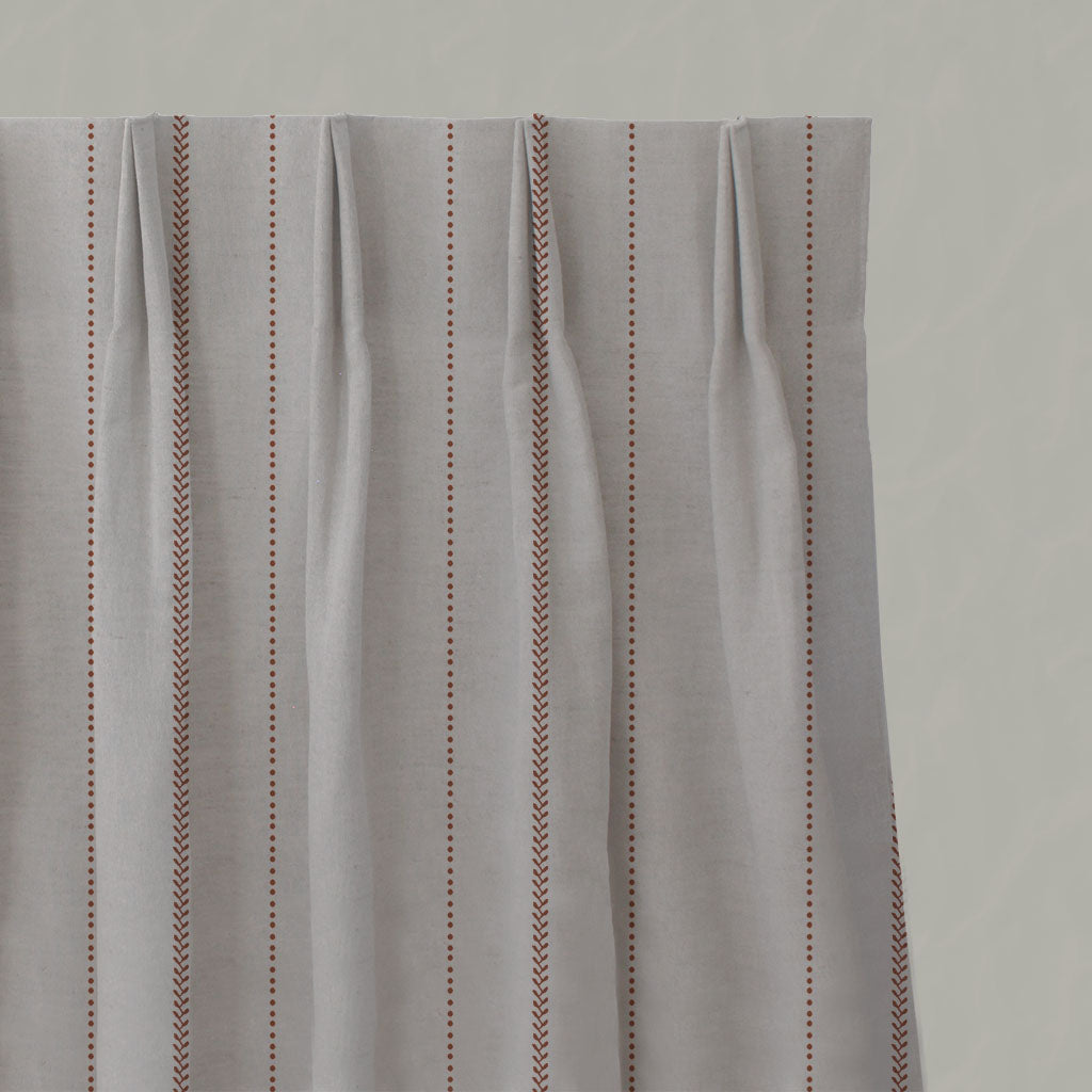 Red / Orange Striped Linen Pleated Curtains - Inari Terracotta - Natural base fabric.