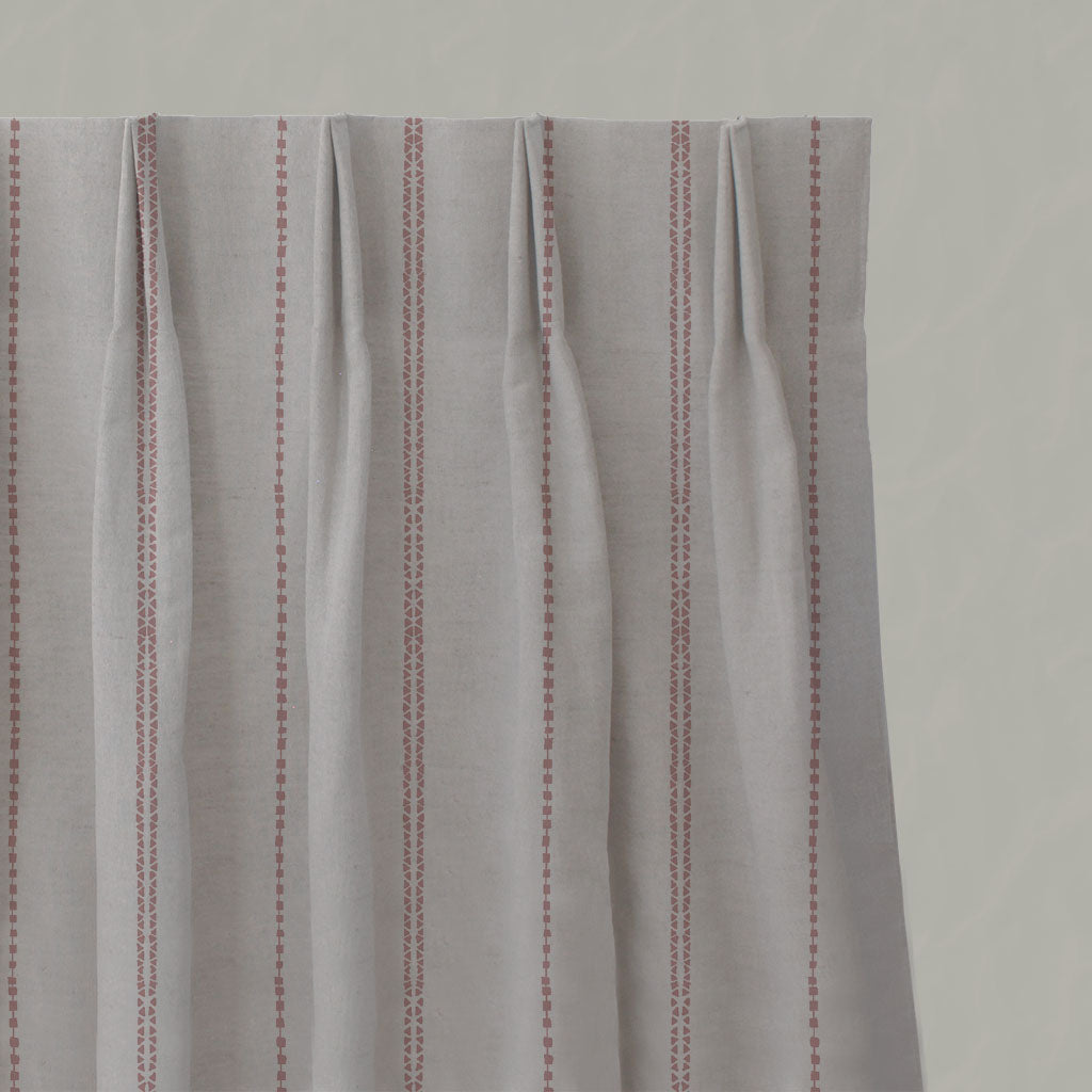 Pink Striped Linen Pleated Curtains - Inga-NAT Dusty Pink - Natural base fabric.