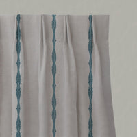 Blue Patterned Linen Pleated Curtains - Irina Blue Stone - Natural base fabric.