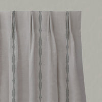 Grey Patterned Linen Pleated Curtains - Irina Greige - Natural base fabric.