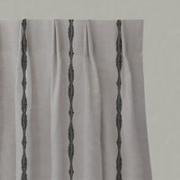 Black Patterned Linen Pleated Curtains - Irina Noir - Natural base fabric.