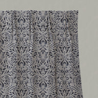 Blue Floral Linen Pleated Curtains - Jasmi Deep Blue - Natural base fabric.