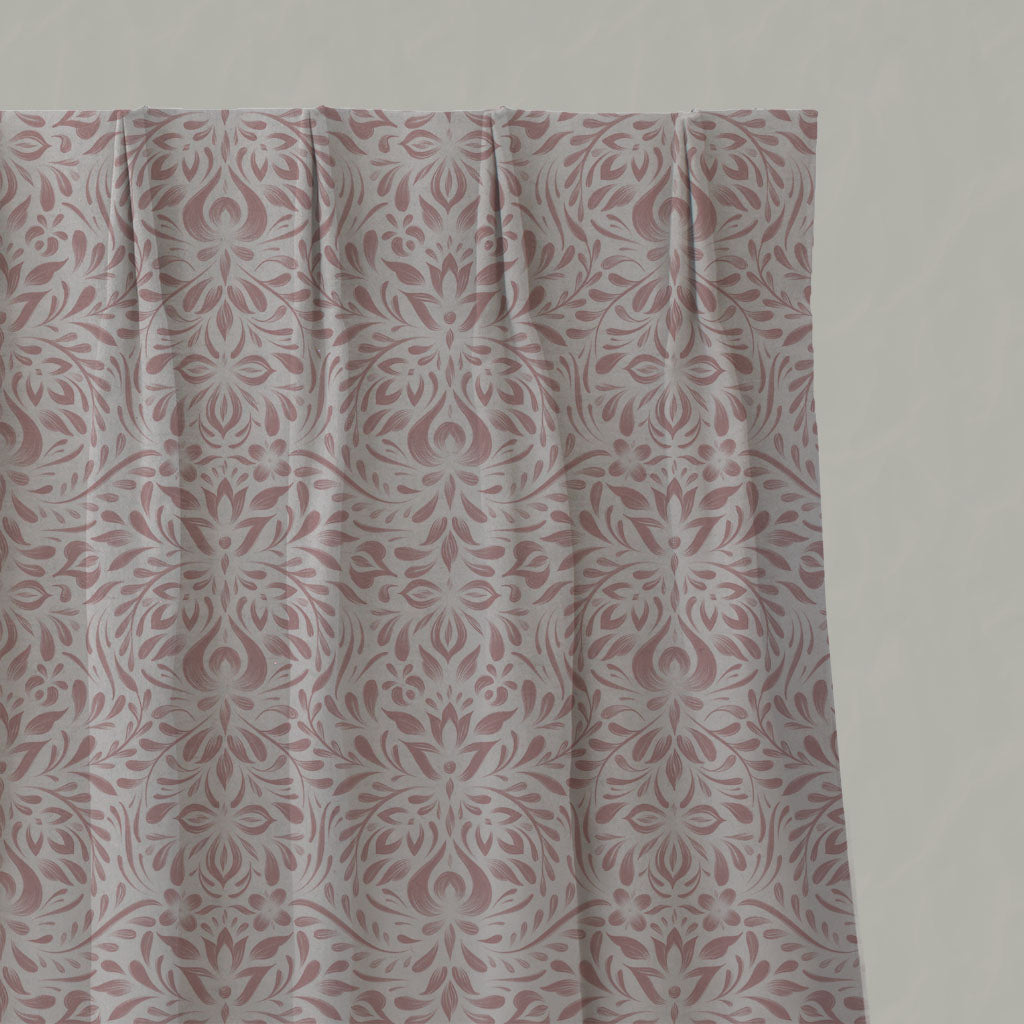 Pink Floral Linen Pleated Curtains - Jasmi Dusty Pink - Natural base fabric.