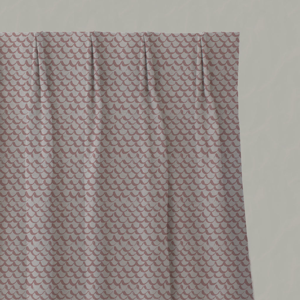 Pink Patterned Linen Pleated Curtains - Jenna Dusty Pink - Natural base fabric.