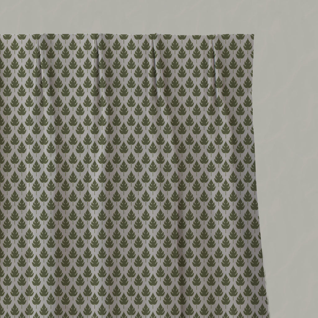 Green Botanical Linen Pleated Curtains - Kira-Nat Khaki - Natural base fabric.