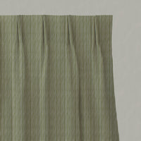 Green Striped Linen Pleated Curtains - Laila Leaf - Natural base fabric.