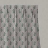 Green Botanical Linen Pleated Curtains - Lena Jade Mist - Natural base fabric.
