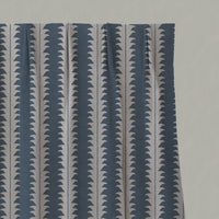 Blue Patterned Linen Pleated Curtains - Leona Denim - Natural base fabric.