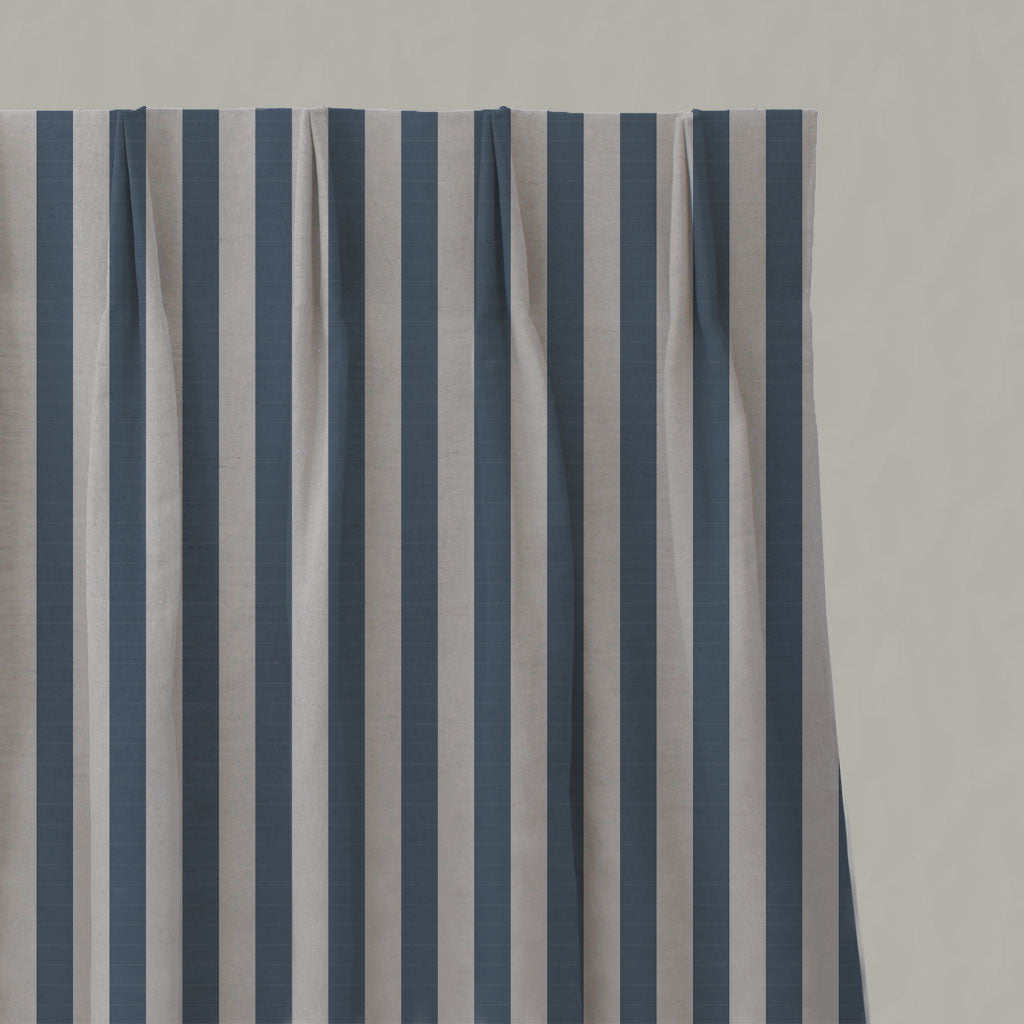 Blue Striped Linen Pleated Curtains - Liliana Denim-NAT - Natural base fabric.