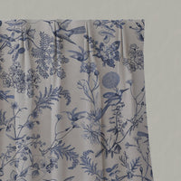 Blue Floral Linen Pleated Curtains - Marianne-INV Deep Blue - Natural base fabric.
