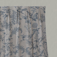 Blue Floral Linen Pleated Curtains - Marianne-INV Denim - Natural base fabric.