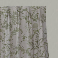 Green Floral Linen Pleated Curtains - Marianne-INV Khaki - Natural base fabric.
