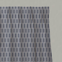 Blue Patterned Linen Pleated Curtains - Millie Deep Blue - Natural base fabric.