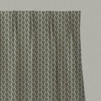 Green Patterned Linen Pleated Curtains - Mimosa Khaki - Natural base fabric.