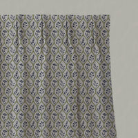 Green / Blue Floral Linen Pleated Curtains - Miny Blue Green-INV - Natural base fabric.