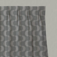 Grey Patterned Linen Pleated Curtains - Naja Greige - Natural base fabric.