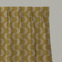 Yellow Patterned Linen Pleated Curtains - Naja Mustard - Natural base fabric.