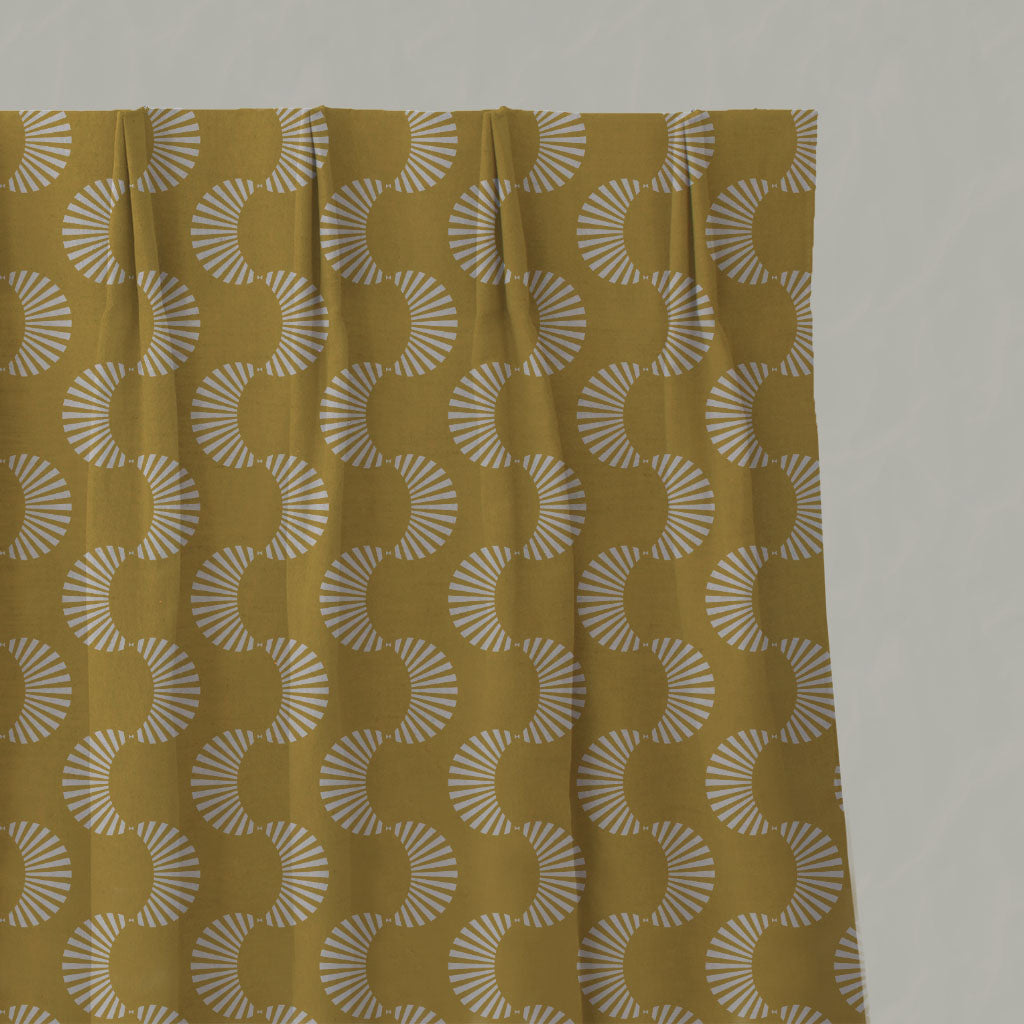 Yellow Patterned Linen Pleated Curtains - Naja Mustard - Natural base fabric.