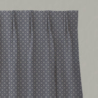 Blue Patterned Linen Pleated Curtains - Nella Deep Blue - Natural base fabric.
