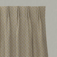 Yellow Floral Linen Pleated Curtains - Nessa Mustard - Natural base fabric.