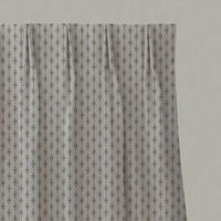 Green Patterned Linen Pleated Curtains - Nikolet Khaki - Natural base fabric.