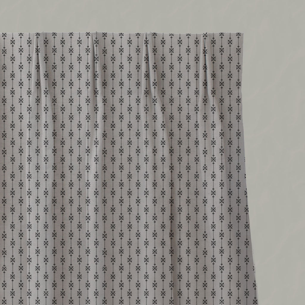 Black Patterned Linen Pleated Curtains - Nikolet Noir - Natural base fabric.