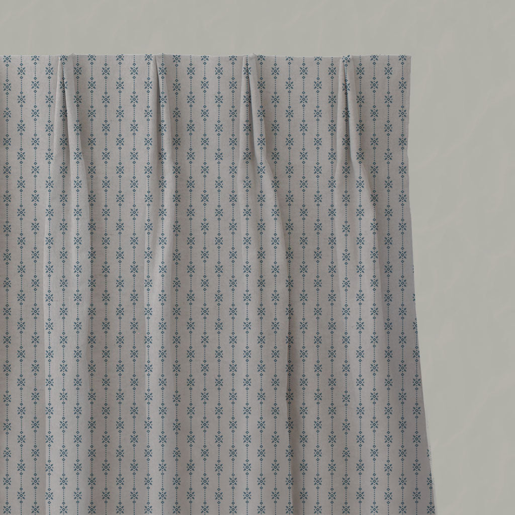 Blue Patterned Linen Pleated Curtains - Nikolet True Blue - Natural base fabric.
