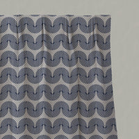 Blue Patterned Linen Pleated Curtains - Ofira Deep Blue - Natural base fabric.