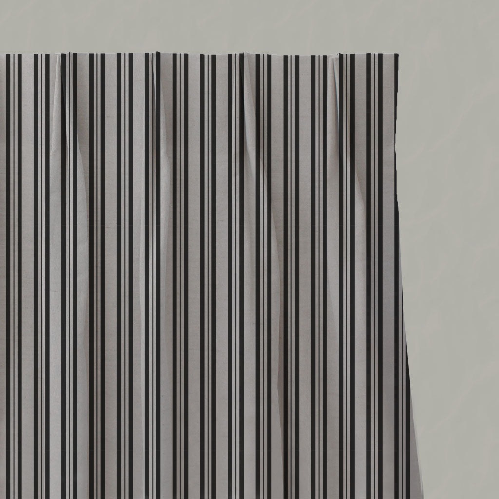 Black Striped Linen Pleated Curtains - Olga Black - Natural base fabric.