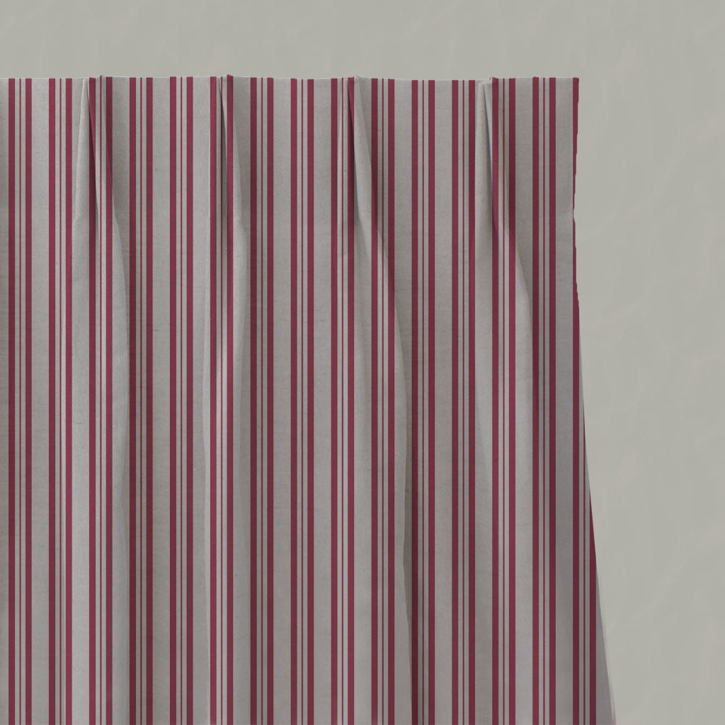 Red Striped Linen Pleated Curtains - Olga Cherry - Natural base fabric.