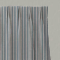 Blue Striped Linen Pleated Curtains - Olga Sky - Natural base fabric.