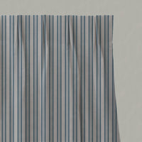Blue Striped Linen Pleated Curtains - Olga True Blue - Natural base fabric.