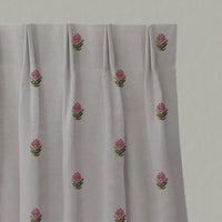 Red Floral Linen Pleated Curtains - Paulina Cherry - Natural base fabric.