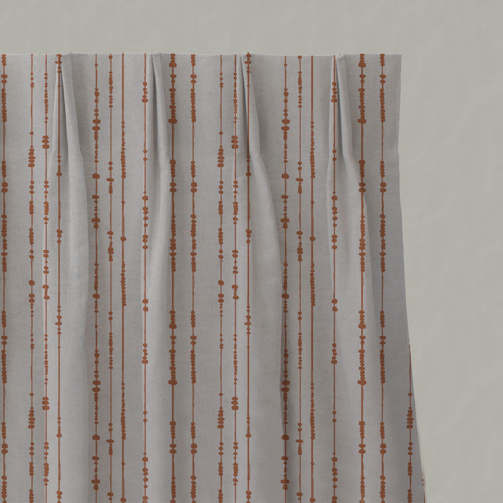 Orange Patterned Linen Pleated Curtains - Pearls Burnt Orange - Natural base fabric.